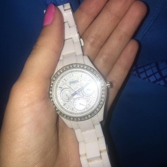 Reduced! White Rhinestone Fossil Watch - Picture 2 of 5